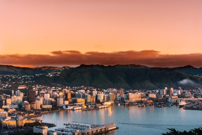 Wellington harbour at sunset